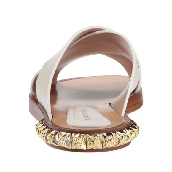 Stuart Weitzman White Sandals with Gold Accents - Picture 11 of 14